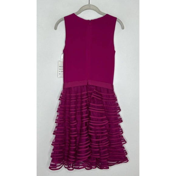 Mon Cheri Social Occasions Raspberry Sleeveless Mesh Flare Dress Size 4 New - Picture 7 of 7